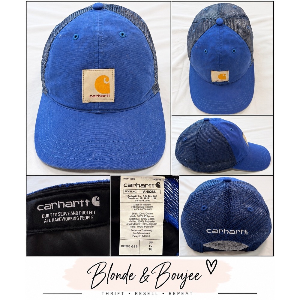 Carhartt Blue Canvas Mesh Back Trucker Hat Snapback Cap AH0286 OS